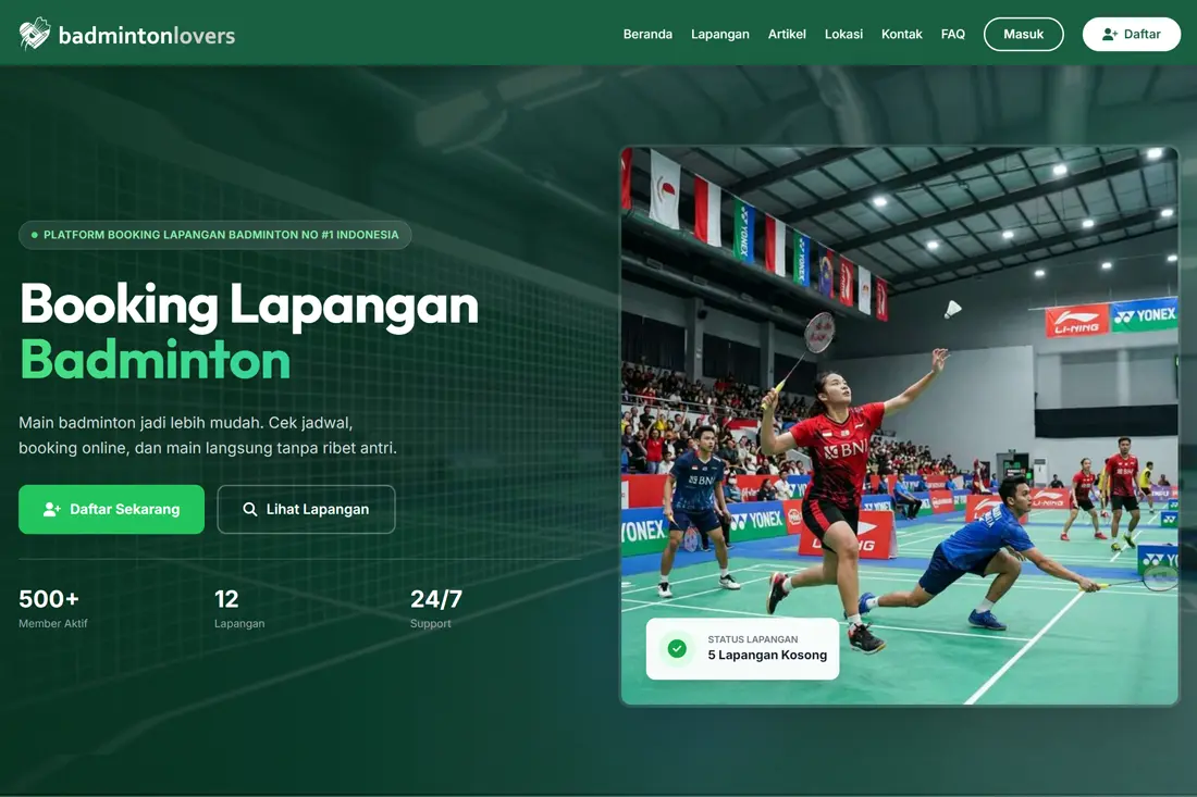 Preview template booking lapangan badminton